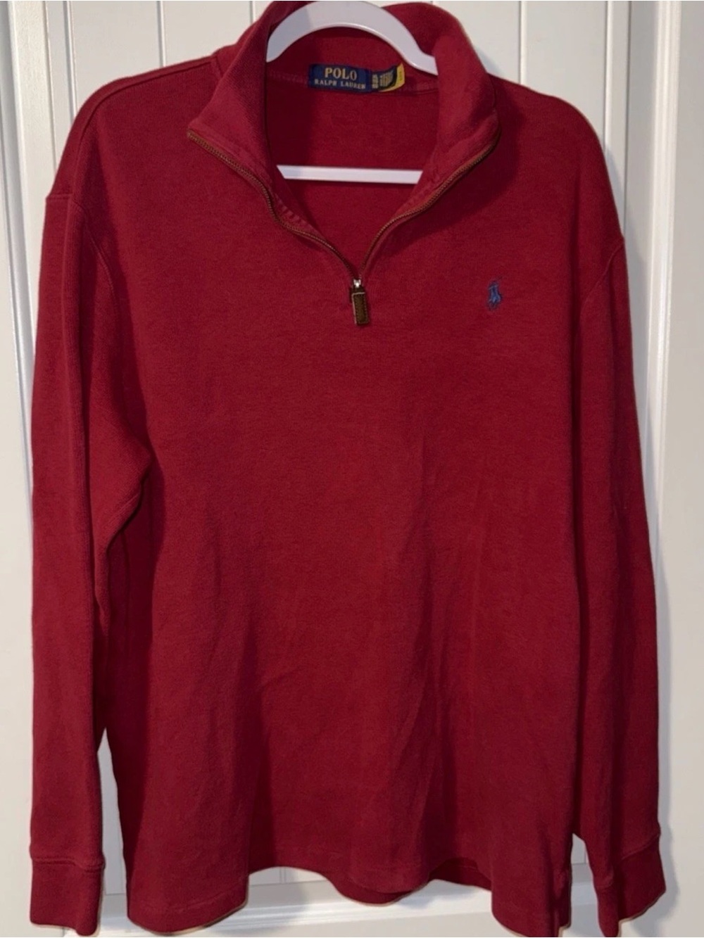 Polo by Ralph Lauren Red Quarter-Zip Sweater with Blue Pony Sz XL